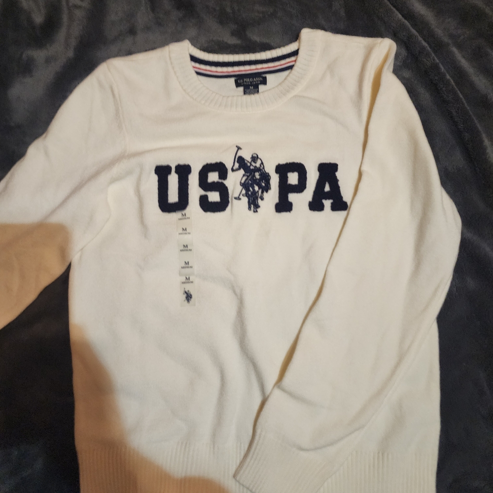 U.S. Polo Assn. White Sweater with Navy Logo